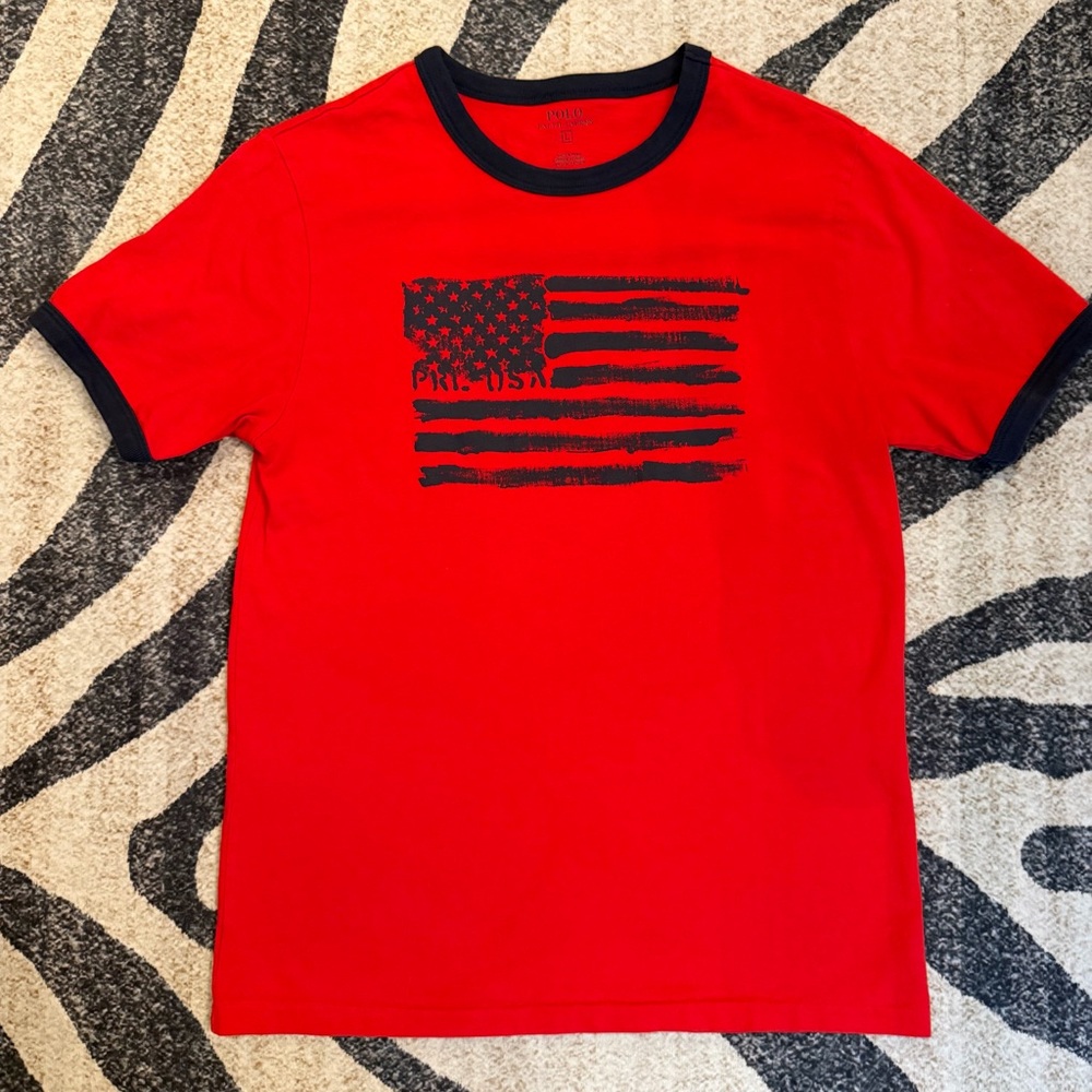 Women’s Red Polo‎ Ralph Lauren Graphic Tee Size L American Flag NWOT